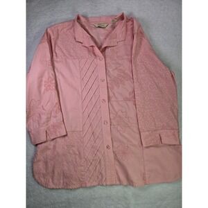Bechamel Womens Medium Pink Embroidered Blouse Boho Patchwork Cottagecore Button